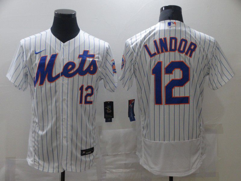 Men New York Mets 12 Lindor White Elite 2021 Nike MLB Jersey